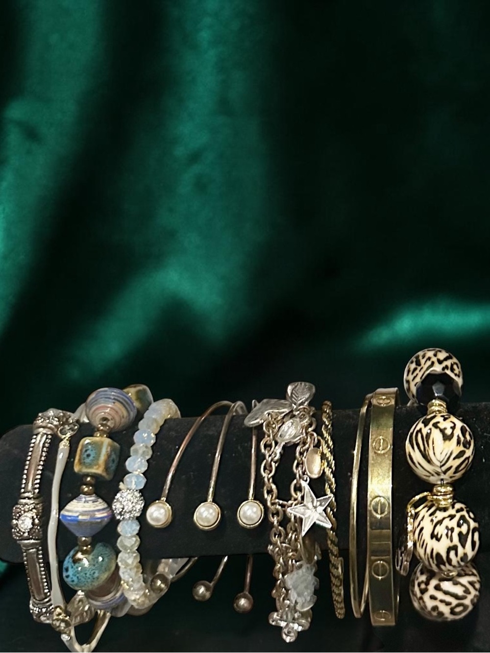 Boho Eclectic Bracelet Stack Gold Silver Pearl Colored Charm Statement Wristlet